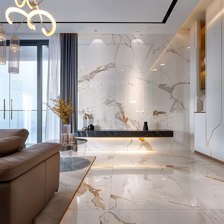 Luxury Large Format Calacatta Golden White Polished Glazed Marble Stone Slab Wall Tile for Floor 60x120 Porcelain