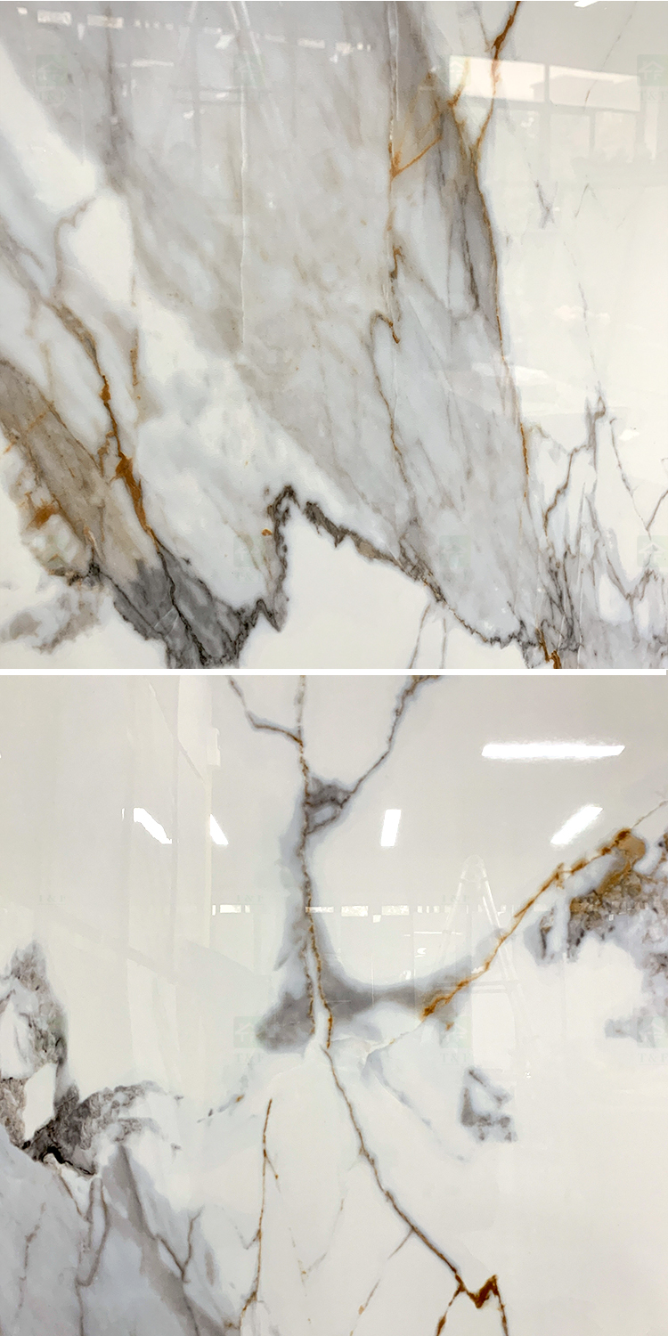 Luxury Large Format Calacatta Golden White Polished Glazed Marble Stone Slab Wall Tile for Floor 60x120 Porcelain
