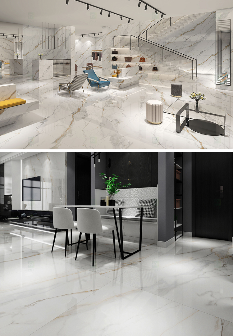 Luxury Large Format Calacatta Golden White Polished Glazed Marble Stone Slab Wall Tile for Floor 60x120 Porcelain