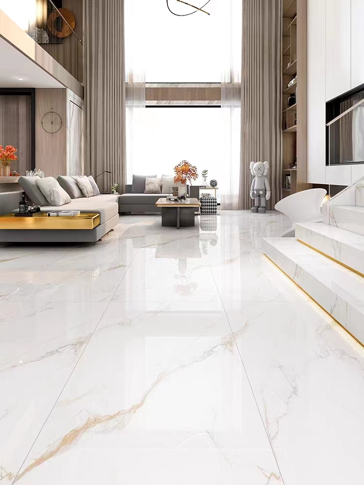 Luxury Large Format Calacatta Golden White Polished Glazed Marble Stone Slab Wall Tile for Floor 60x120 Porcelain