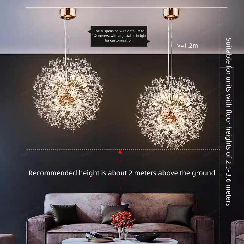 Modern Dandelion Pendant Light for Home Bedroom Restaurant Bar Hanging Vintage Decorative Led Crystal Chandelier
