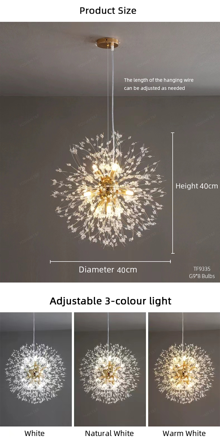 Modern Dandelion Pendant Light for Home Bedroom Restaurant Bar Hanging Vintage Decorative Led Crystal Chandelier