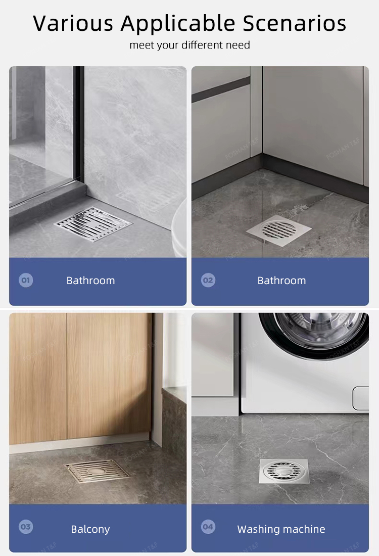 100x100 Insert Square Brass Filter Anti-odor Stainless Steel Bathroom Waste Gate Shower Room Floor Drain