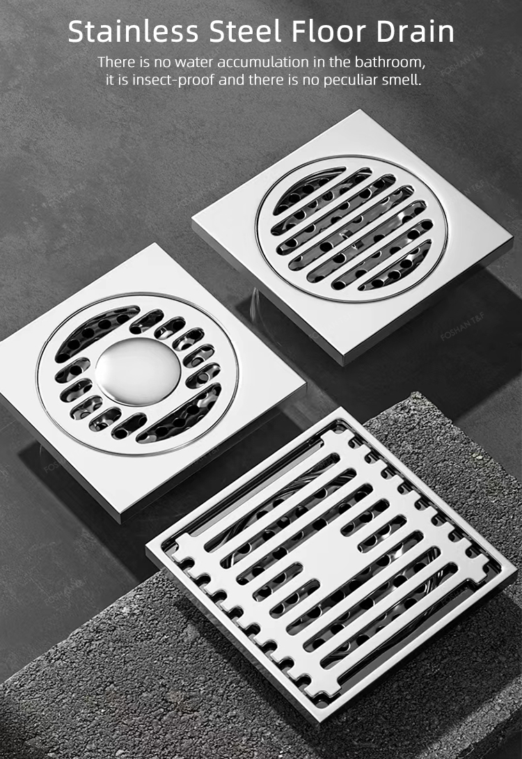 100x100 Insert Square Brass Filter Anti-odor Stainless Steel Bathroom Waste Gate Shower Room Floor Drain