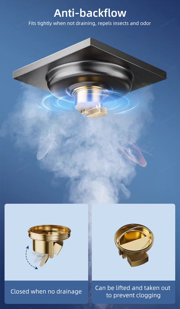 Modern Black Gray Bathroom Shower Accessories Brass 4 Inch Anti Odor SUS 201 304 Stainless Steel Floor Drain