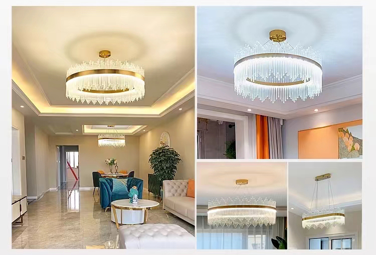Luxury Post-modern Vintage Round Indoor Gold Crystal Glass Chandeliers Hanging Pendant Ceiling Lamp Lights Fixture