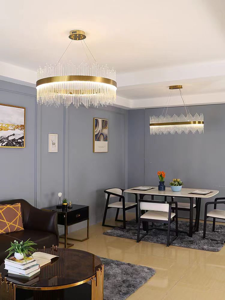 Luxury Post-modern Vintage Round Indoor Gold Crystal Glass Chandeliers Hanging Pendant Ceiling Lamp Lights Fixture