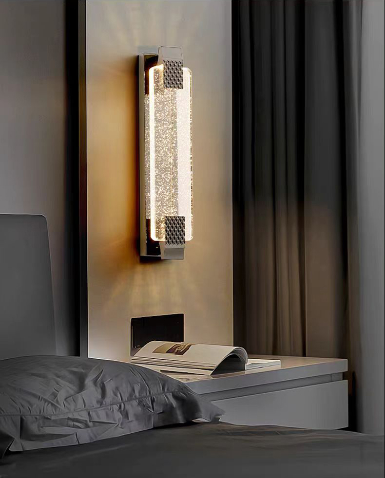 Nordic Modern Indoor Gold Black Luxury K9 Crystal Glass Hotel Bedroom Bedside LED Wall Lamp Light
