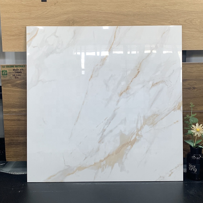 600x600 Glossy Glazed White Marble Tile With Gold Veins 60x60 Carrelage Vitrified Porcelain Floor Tiles