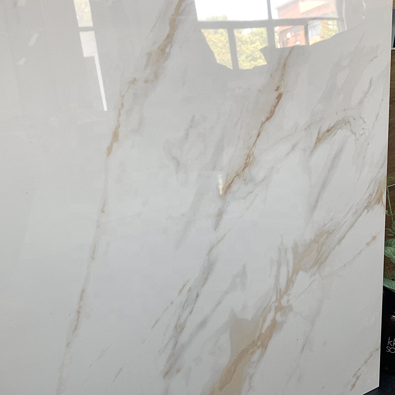 600x600 Glossy Glazed White Marble Tile With Gold Veins 60x60 Carrelage Vitrified Porcelain Floor Tiles