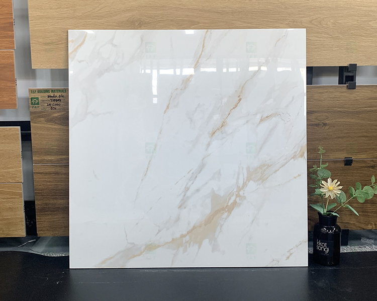 600x600 Glossy Glazed White Marble Tile With Gold Veins 60x60 Carrelage Vitrified Porcelain Floor Tiles