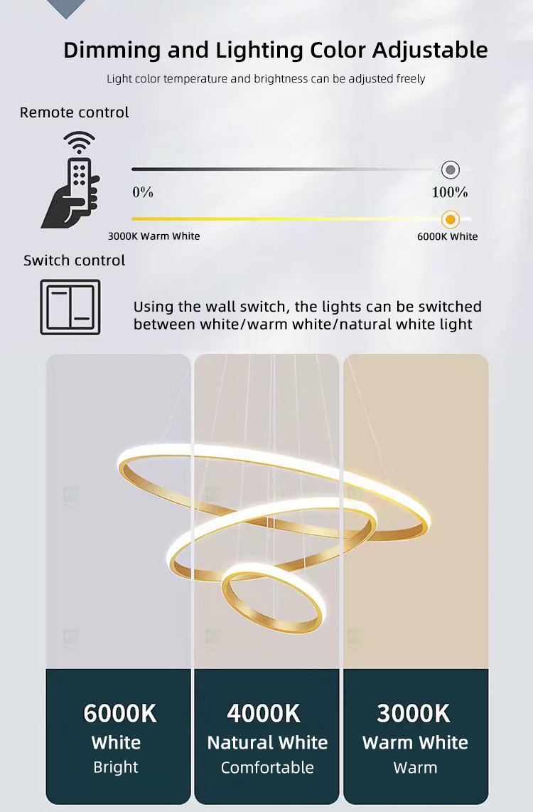 Home Decoration 3 Ring Gold Gold Nordic Luxury Led Iron Ceiling Hanging Pendant Lighting Fixture Chandeliers