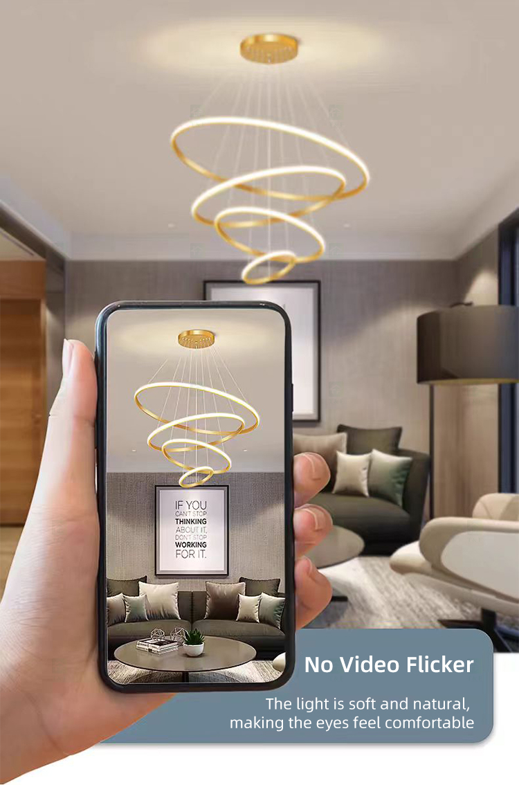 Home Decoration 3 Ring Gold Gold Nordic Luxury Led Iron Ceiling Hanging Pendant Lighting Fixture Chandeliers