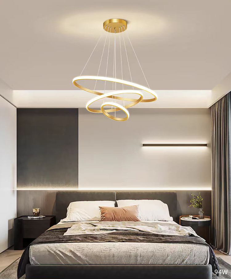 Home Decoration 3 Ring Gold Gold Nordic Luxury Led Iron Ceiling Hanging Pendant Lighting Fixture Chandeliers