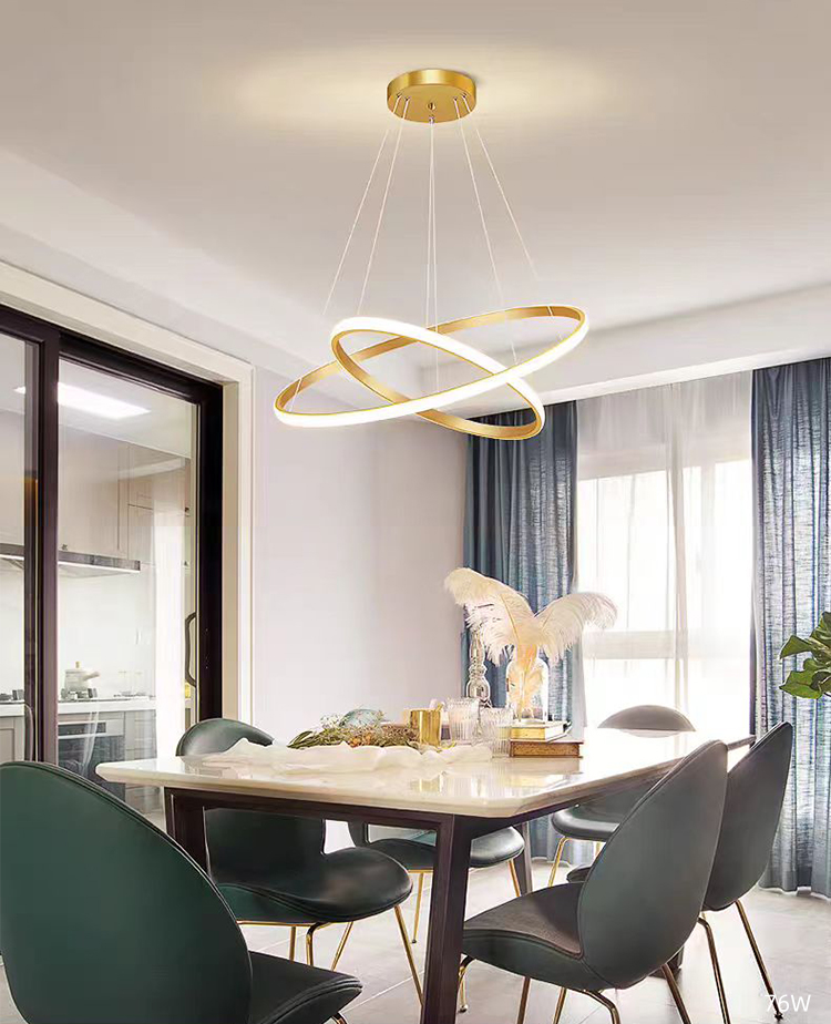 Home Decoration 3 Ring Gold Gold Nordic Luxury Led Iron Ceiling Hanging Pendant Lighting Fixture Chandeliers