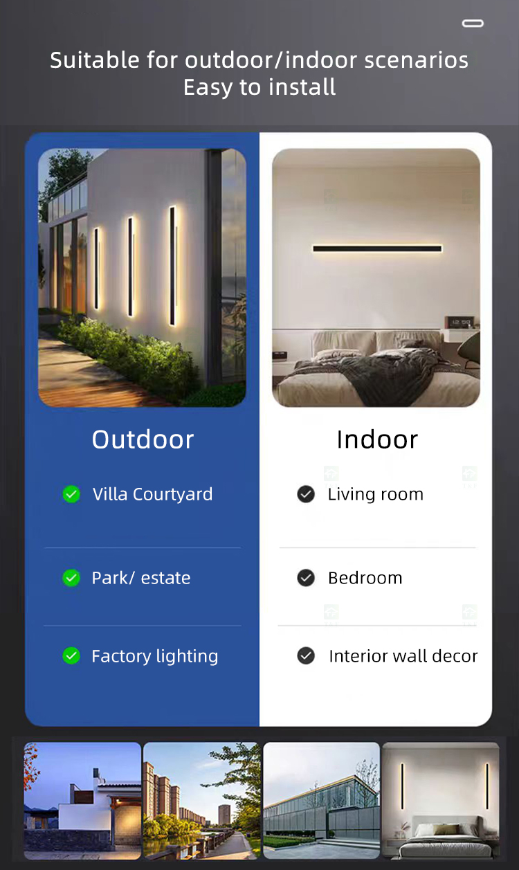 Modern IP65 Waterproof Outdoor Exterior LED Linear Strip Wall Mounted Light for Wall Home Courtyard Outdoor Wall Light
