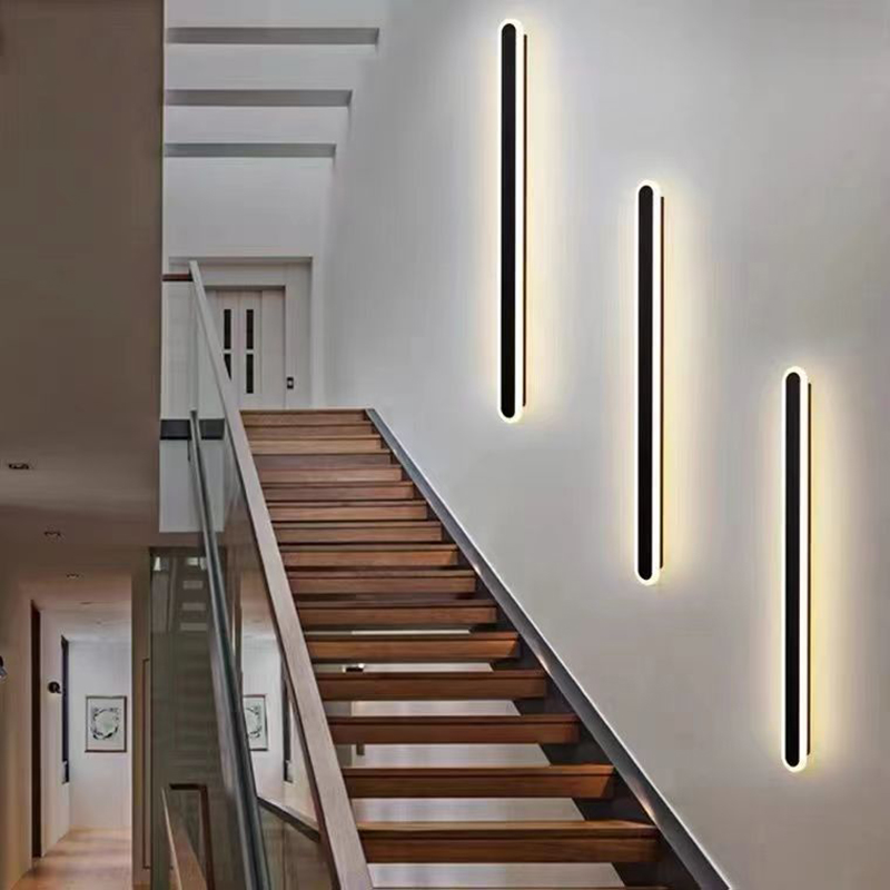 110v 220v Waterproof Black Exterior Long Linear Strip Porch Garden Wall Light Modern LED Outdoor Wall Lamps