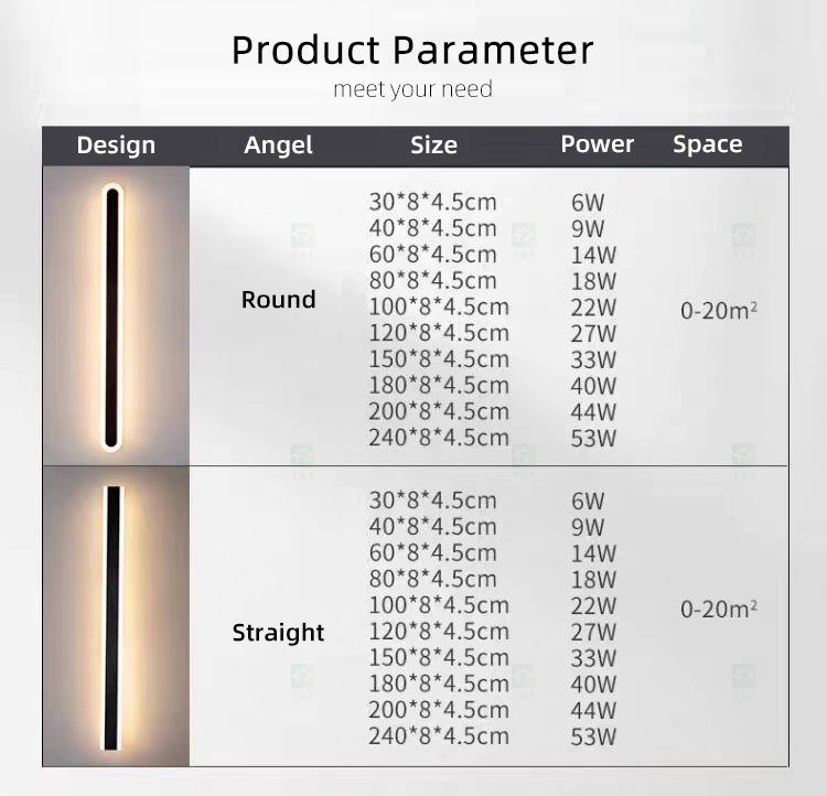 110v 220v Waterproof Black Exterior Long Linear Strip Porch Garden Wall Light Modern LED Outdoor Wall Lamps