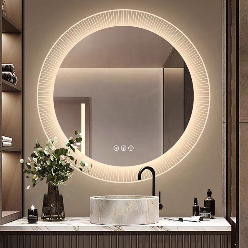New Round Smart Touch Switch Screen Illuminated Led Wall Mounted Anti-Fog Bathroom Mirror with Light