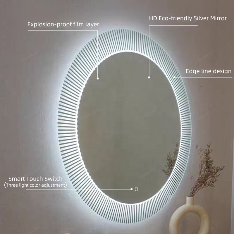 New Round Smart Touch Switch Screen Illuminated Led Wall Mounted Anti-Fog Bathroom Mirror with Light