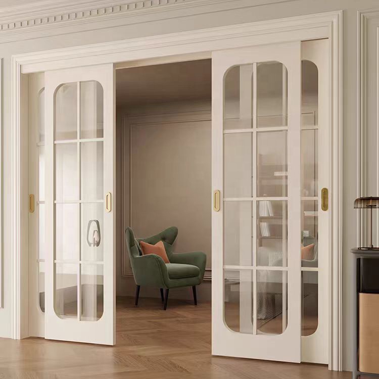 Custom French Style Porte Coulissante Solid Wood Composite Painted Hanging Track Installation Sliding Door