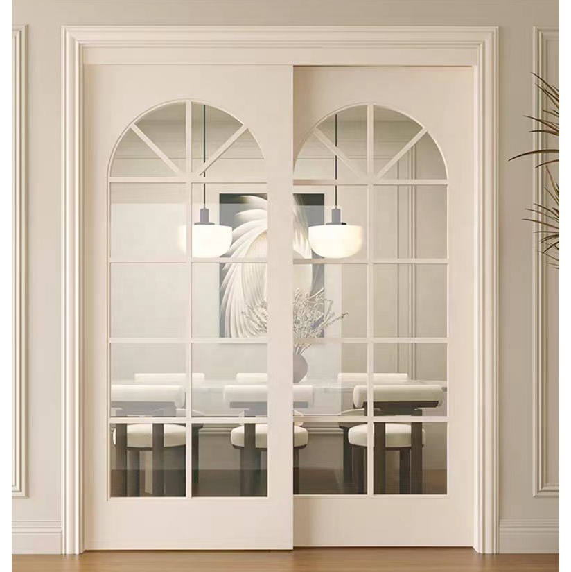Custom French Style Porte Coulissante Solid Wood Composite Painted Hanging Track Installation Sliding Door