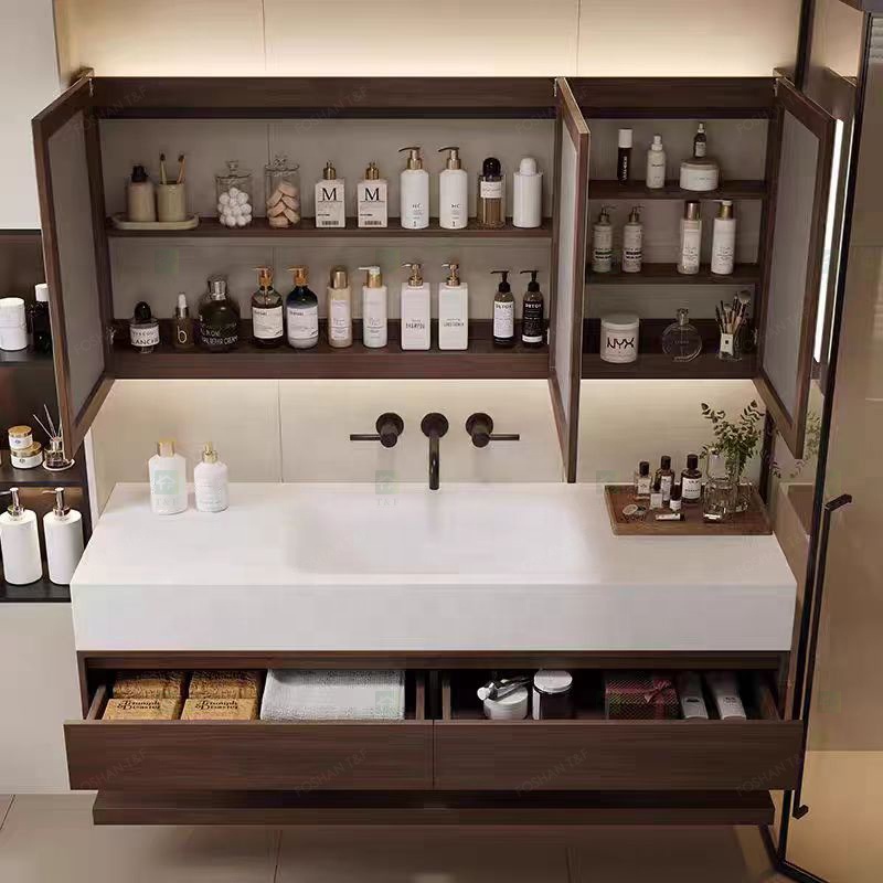 Modern Wall Mounted Bathroom Vanity Set for Bathroom Hotel Villa Apartment Washroom LED Mirror Cabinet
