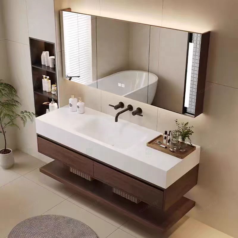 Modern Wall Mounted Bathroom Vanity Set for Bathroom Hotel Villa Apartment Washroom LED Mirror Cabinet