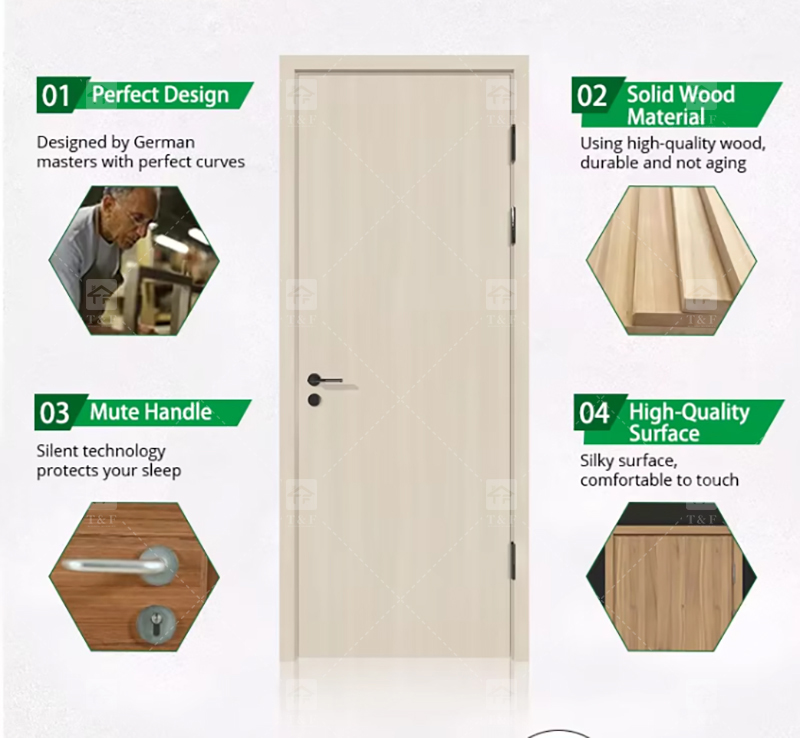 Foshan Wood Doors Luxury Modern Design Solid Wood Door Interior House and Apartment Interior Bedroom Door
