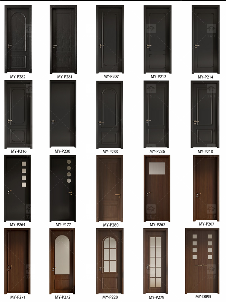 Foshan Wood Doors Luxury Modern Design Solid Wood Door Interior House and Apartment Interior Bedroom Door