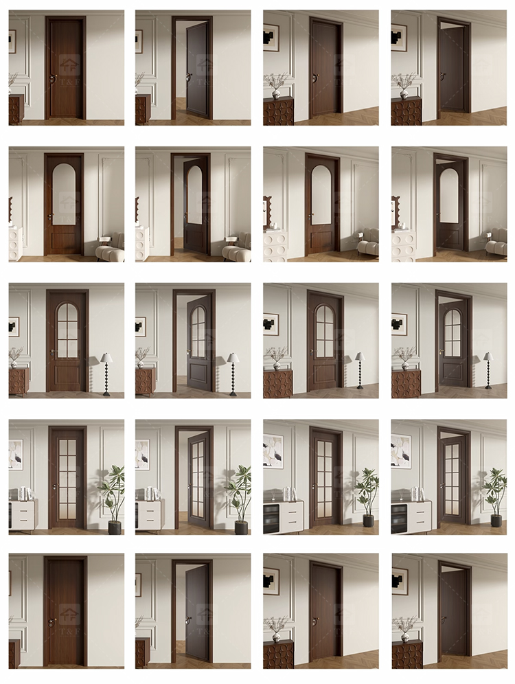 Foshan Wood Doors Luxury Modern Design Solid Wood Door Interior House and Apartment Interior Bedroom Door