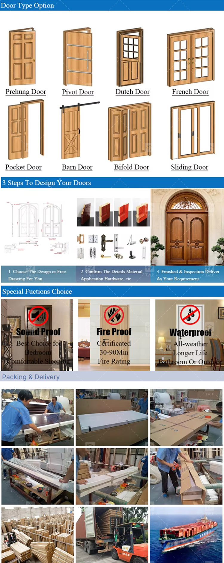 Foshan Wood Doors Luxury Modern Design Solid Wood Door Interior House and Apartment Interior Bedroom Door