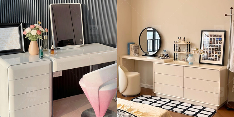 Modern Solid Wood LED-Lighted Vanity Dressing Table with Side Lights Mirror for Apartment Bathroom and Hotel Use