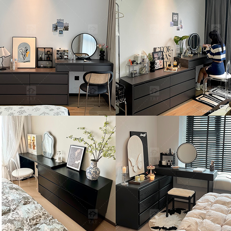 Modern Solid Wood LED-Lighted Vanity Dressing Table with Side Lights Mirror for Apartment Bathroom and Hotel Use