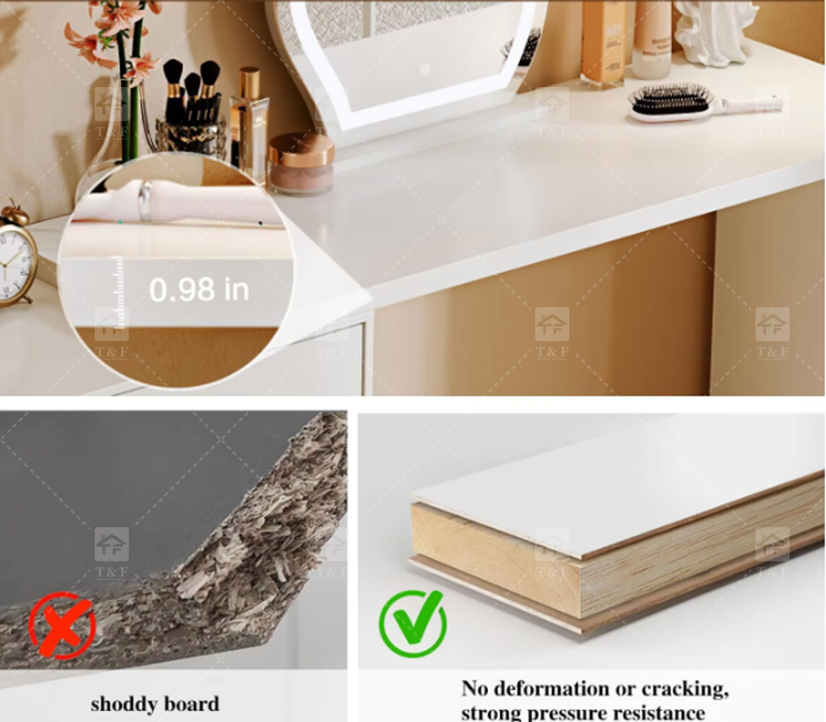 Modern Solid Wood LED-Lighted Vanity Dressing Table with Side Lights Mirror for Apartment Bathroom and Hotel Use