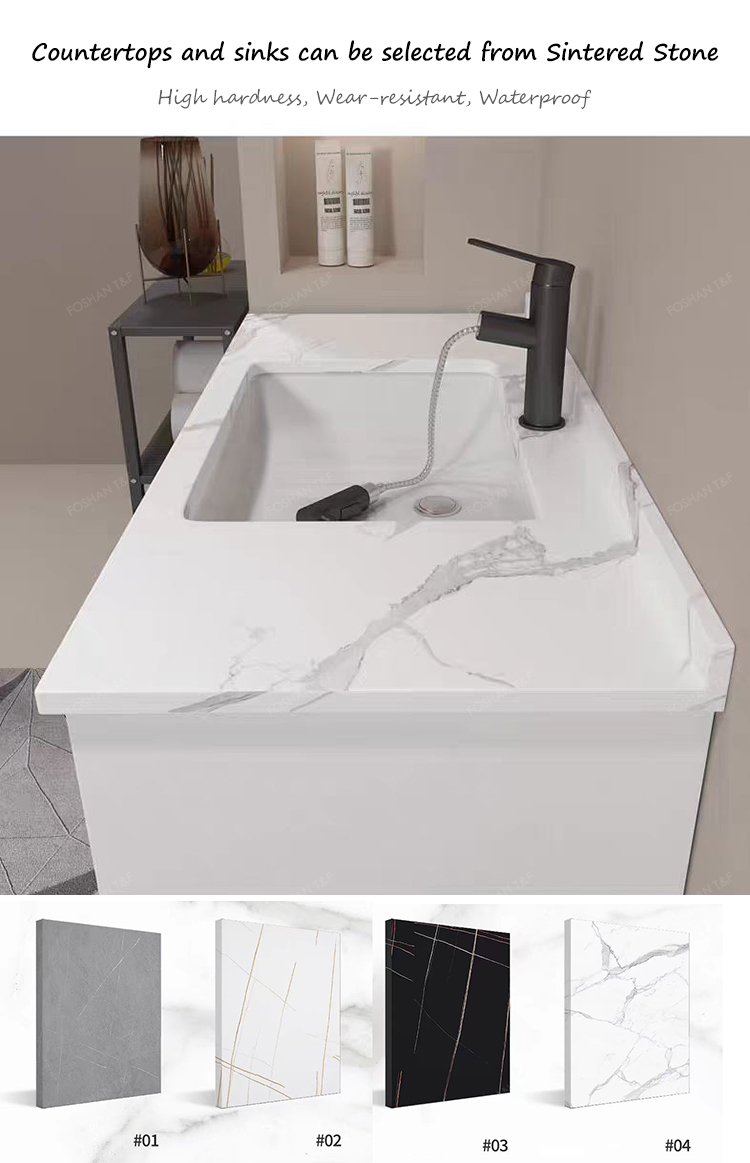 Modern French White Bathroom Vanity Combo with Integrated Ceramic Basin Sink and Smart Mirror Cabinet Vanity Con Luz Led