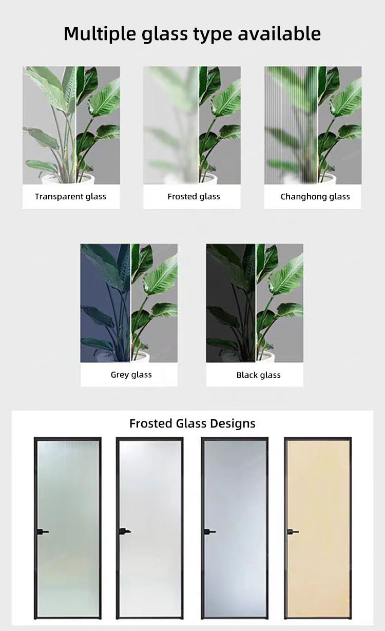 Hot Selling Luxury Simple Kitchen Toilet Polished Aluminum Bathroom Doors With Glass