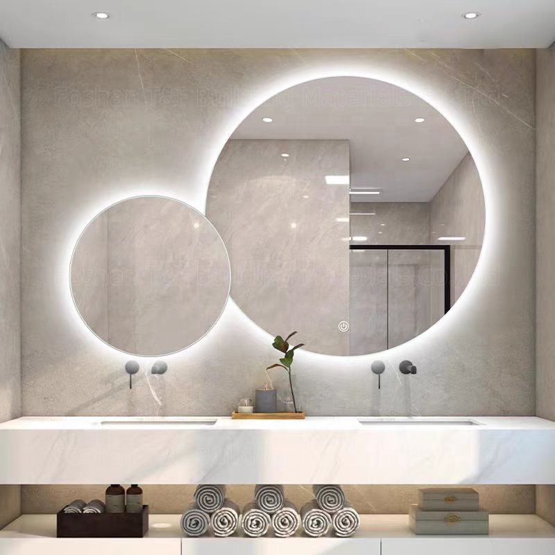 Modern Double Round Smart Led Wall Bath Mirrors for Hotel Apartment Project Sliver Bathroom Miroir Intelligent