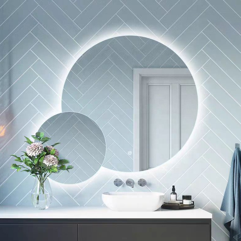 Modern Double Round Smart Led Wall Bath Mirrors for Hotel Apartment Project Sliver Bathroom Miroir Intelligent