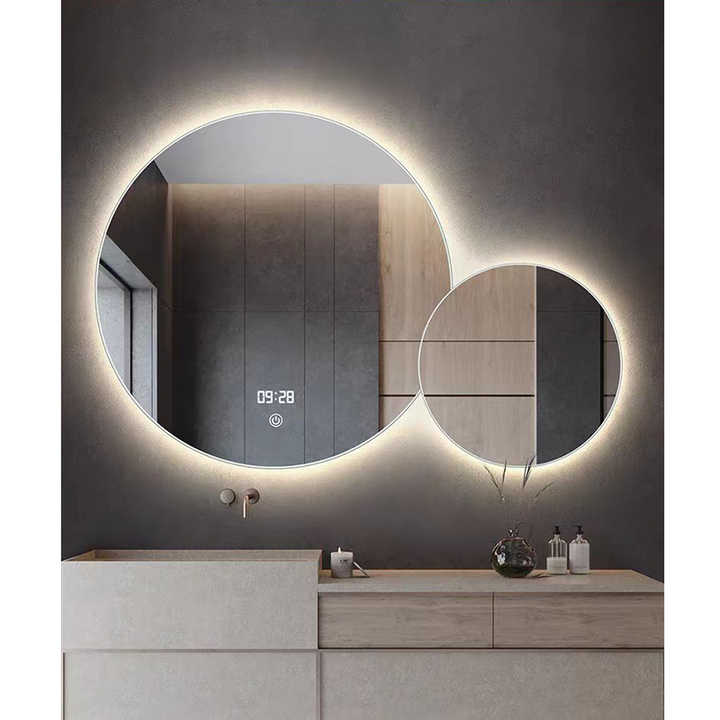 Modern Double Round Smart Led Wall Bath Mirrors for Hotel Apartment Project Sliver Bathroom Miroir Intelligent