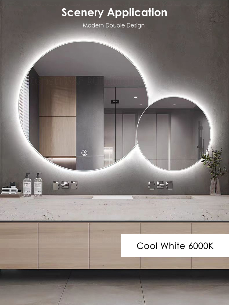Modern Double Round Smart Led Wall Bath Mirrors for Hotel Apartment Project Sliver Bathroom Miroir Intelligent