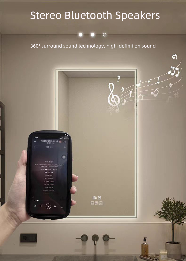 Modern Miroir Led Intelligent Touch Screen Wall Hung Smart Barber Shop Make up Bathroom Vanity Light Smart Mirror