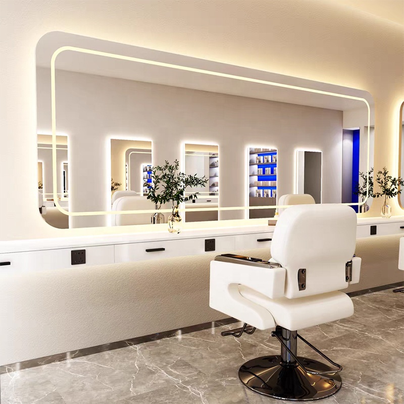 Wall-mounted LED Barber Mirror Frameless Full-length Dressing Miroir Salon Mirror With LED Lights