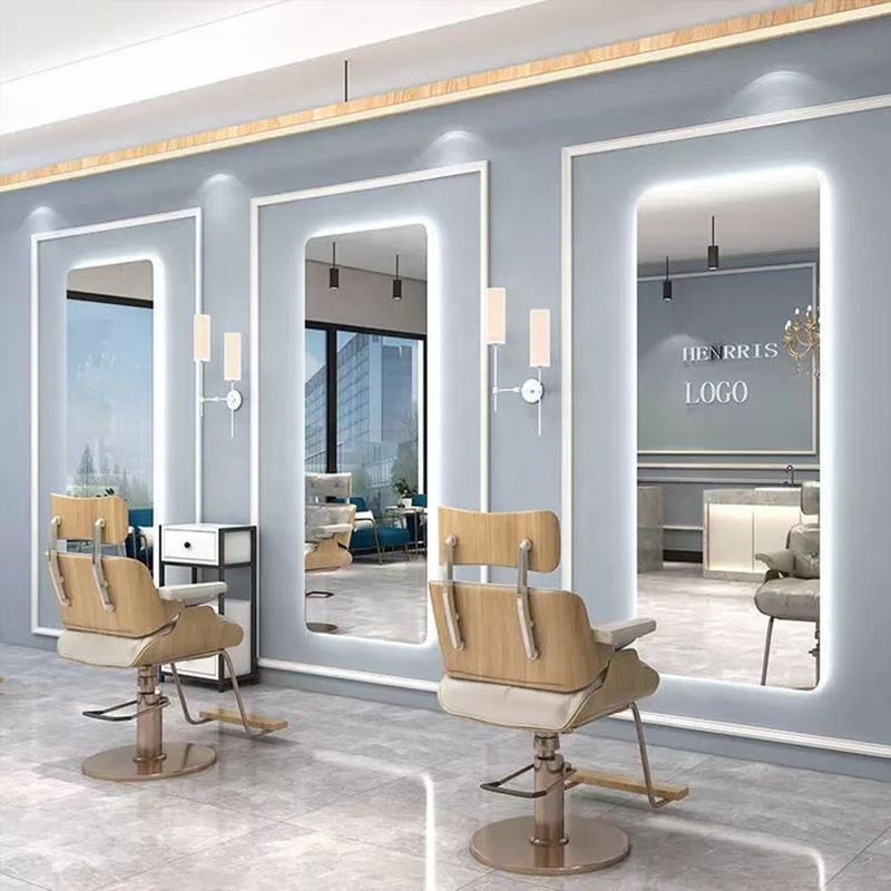 Wall-mounted LED Barber Mirror Frameless Full-length Dressing Miroir Salon Mirror With LED Lights
