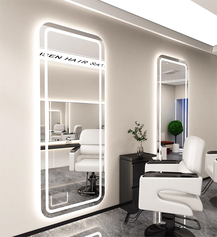 Wall-mounted LED Barber Mirror Frameless Full-length Dressing Miroir Salon Mirror With LED Lights