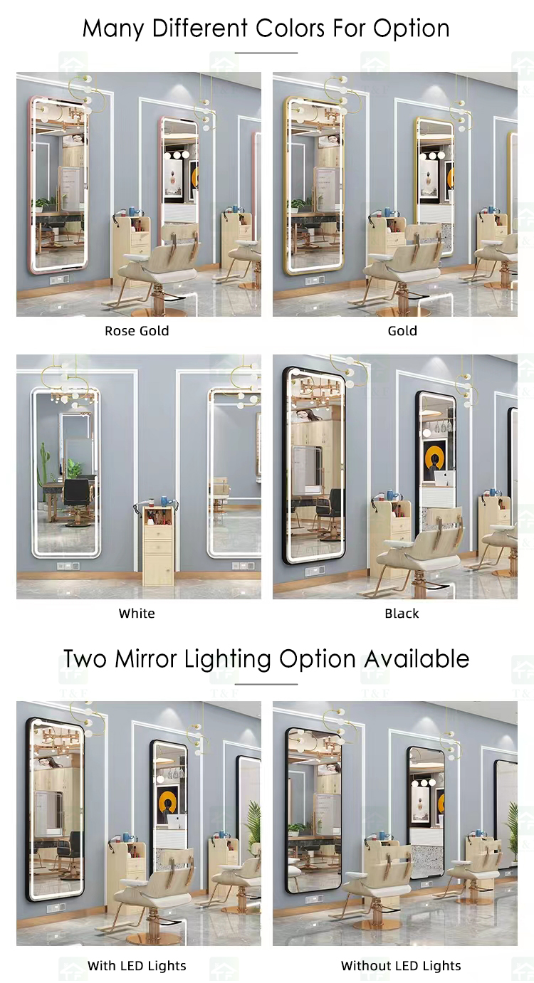 Wall-mounted LED Barber Mirror Frameless Full-length Dressing Miroir Salon Mirror With LED Lights