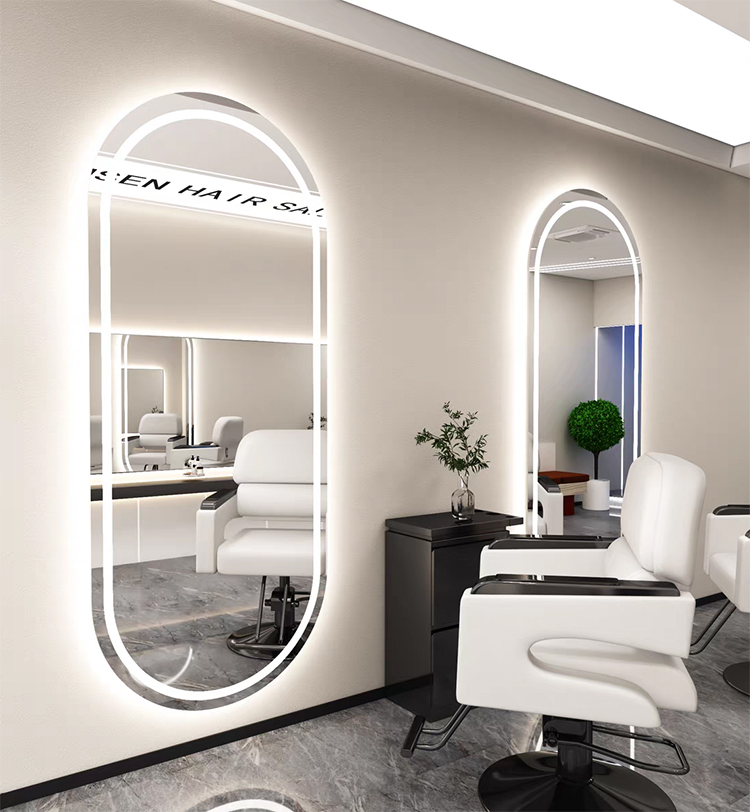 Wall-mounted LED Barber Mirror Frameless Full-length Dressing Miroir Salon Mirror With LED Lights