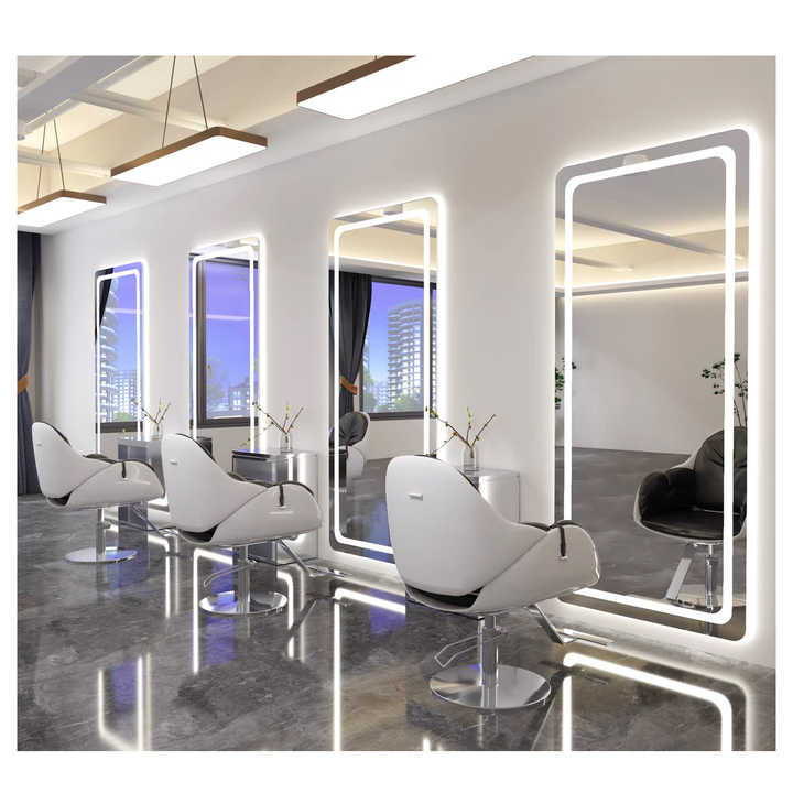 Wall-mounted LED Barber Mirror Frameless Full-length Dressing Miroir Salon Mirror With LED Lights