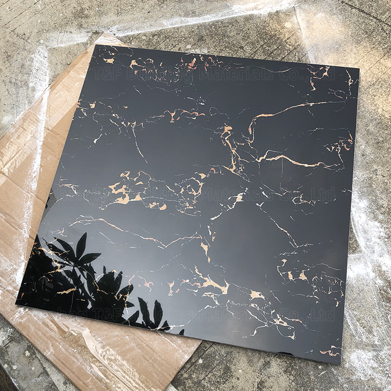 600x600 Glossy Black Gold Marble Tiles Carreaux Sol 60x60 Porcelain Polished Glazed Carrelage Black Floor Tile