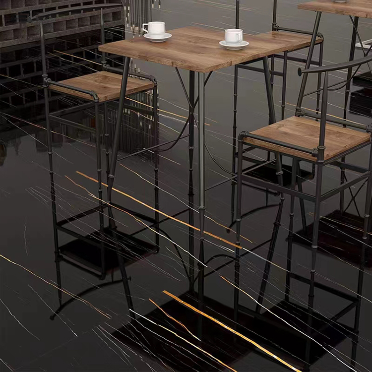 600x600 Glossy Black Gold Marble Tiles Carreaux Sol 60x60 Porcelain Polished Glazed Carrelage Black Floor Tile